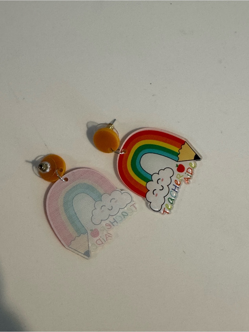 Colorful Teacher-Earrings Set - Rainbow, Apple & Pencil Designs - Picture 6 of 8